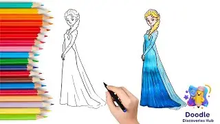 How to draw Queen Elsa from Frozen & COLORING | Easy Step-by-Step Disney Princess Art