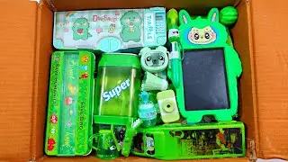 Unboxing Surprise Green Stationery 📚, Pencil Case, Writing board, Erasner, Sharpener, Sipper bottle