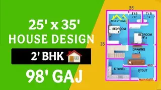 25 x 35 House Design/ 2 'BHK / #buildmyhome #housedesign #houseplan #housemap #home #trending
