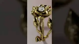 Golden Flower Ring with Diamond - Animation Render