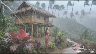 A BIG HEAVY RAIN DAY IN AN ISOLATED VILLAGE LIFE. RAIN WALK DAY PARADISE