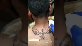 cross tattoo on back neck | cross with wings inked | 3rl tattoo art work | satisfying wipe video