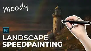Landscape Speedpainting and Photobashing in Photoshop (Painting a Moody Lighthouse Scene)