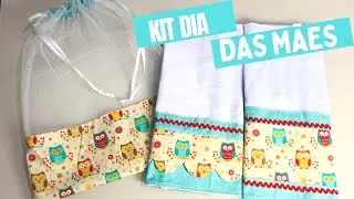 Kit pano de prato e saquinho de tule | Presente dia das Mães