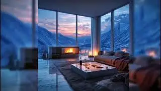 White Modern Mountain Cabin 🏔️ | Smooth Jazz & Fireplace | Cozy Reading Ambience (1 Hour)