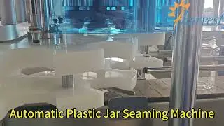 Demo of automatic plastic jar seaming machine, Automatic sealing machine for plastic cans
