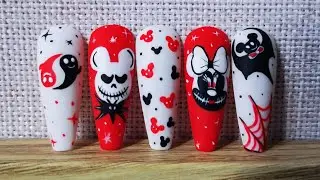 How to do Mickey & Minnie Mouse Disney Nail Art Halloween :Tutorial Step by Step👻🦇☠