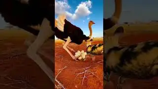 Wild Dog Approaches Ostrich Nest &mdash; One Kick Unexpected Reaction