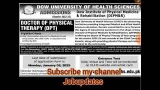 Dow university of health sciences (DUHS) /Admission session 2022-23 for Doctor of physical therapy