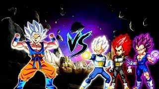 Son Goku US V3.4 OP VS Vegeta Ultra Ego V1 OP, Vegeta MUI V2 OP & Evil Vegeta SSJ V3 OP in Mugen