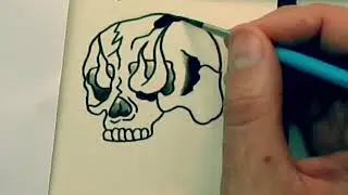 Skull tattoo flash with flaming eyes #skullart #tattooflash #traditionaltattoo #punkrock #metallica