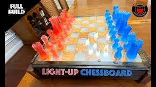 Light Up Curly Oak and Epoxy Chessboard and with a Pine Base (Full Build)