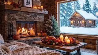Haunted Halloween Ambience 🎃 Relaxing Halloween Jazz Music & Crackling Fireplace at Fall Coffee Shop