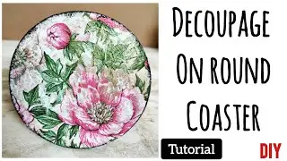 Decoupage Art | Decoupage on wooden coaster | Crackling Medium | Tutorial | DIY