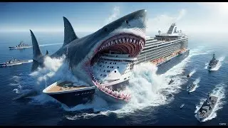 Customs and military warships rescue tourist boat attacked by giant Megalodon shark.