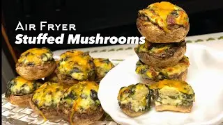 Cheesy Air Fryer Stuffed Mushrooms | Mushrooms Stuffed with Spinach and Artichoke Dip