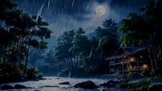 Nighttime Rain in Forest with Flowing Stream | Soothing Rain Sounds for Sleep