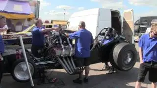 Santa Pod, 2015 'Apache' Nitro Funny Car Engine warm ups