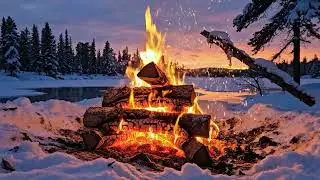 Relax Instantly ❄️🔥 Warm Campfire Glow in a Silent Winter Lakeside Evening