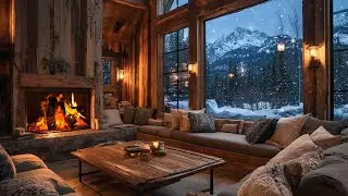 Relaxing Soothing Music | Cozy Winter Fireplace Ambience ❄️ Snowfall for Sleep & Relaxation 🔥