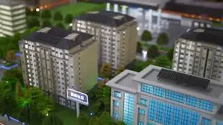 A detailed scale model of an industrial park master plan.