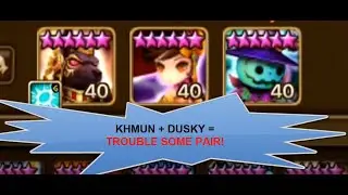 [summoners war ep127 ENGLISH] best Dusky and Khmun (Dark Jack-o'-Lantern + fire anubis) combo team