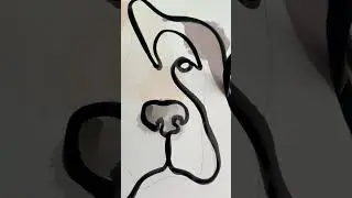 Painting a one line portrait of an American bulldog. Minimal, relaxing art, pet portrait commission