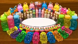 Slime Mixing Random : Clear To Glossy Rainbow Slime With Makeup Textures #89