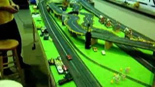 HUGE HO scale TYCO 4 lane Slot car track with train crossings