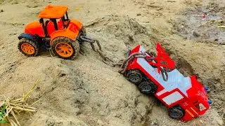 A Fire Truck rescue By Tractor, Construction Story Kids Video || Cartoon Toy || LITTLE PJ TOYS 