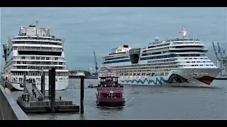 1080p AIDAsol & AIDAmar Erstes AIDA Doppelauslaufen im Hamburger Hafen in Jahr 2021(HORN) 16.10.2021