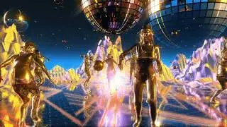Beautiful girls dancing and moving on the neon dance planet. Loopable. Free footage