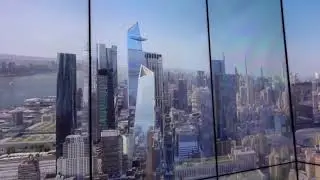 Elevator going down from The Edge, Hudson Yards, Manhattan, New York City with video wall display