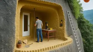 Build a Secret Shelter Under a Giant Rock | 35 Days Solo Survival in the Wilderness