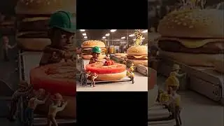 Tiny Workers in a Giant Hamburger Factory 🍔👷 #burger #shorts #asmr  #foodie #food #tinyworld