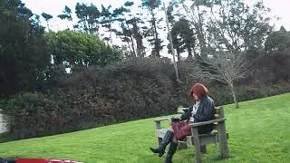 Smoking on bench in leather