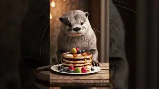 cute otter sitting on a wooden table