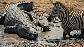 King in water attack zebra;  Crocodile battle zebra