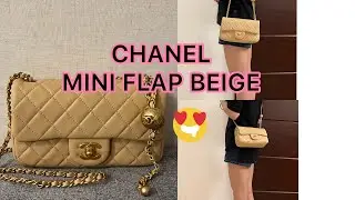 NEW BEIGE CHANEL MINI FLAP with Pearl Crush / What fits / Modshots / UNBOXING!