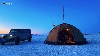 Camping in the snow and surviving in an icy valley with a luxury hotel tent with barbecue  | ASMR