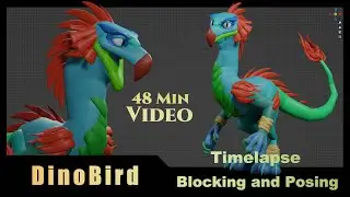 Timelapse 48 Min blocking and posing a Dinobird in Blender with BlockSurfaces addon #blender, #3d