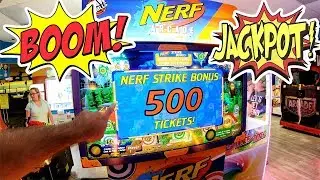 DOUBLE JACKPOT! NEW Raw Thrills Nerf Arcade Strike Bonus | Funny Bowling Challenge | GoPro 4k VLOG