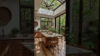 Serene Indoor Outdoor Kitchen with Skylight  Natural Light & Forest Views #relaxing #beautiful #home