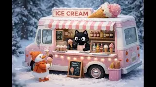 Cozy Winter Ice Cream Truck with a Cat 🍦❄️ | Cute & Relaxing Ambience