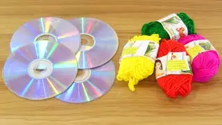 RECYCLING CD DISC & COLOR PAPER CRAFTING | WOOLEN CRAFT | WASTE CD DISC REUSE IDEA