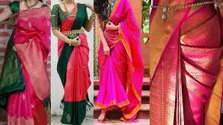 LATEST PINK SILK SAREE WITH CONTRAST BLOUSE IDEAS, HOW TO STYLE PINK SAREES 2023