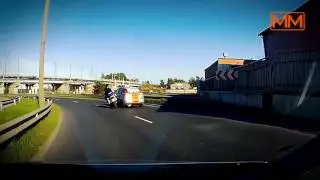Motorcycle crash in a slight bend