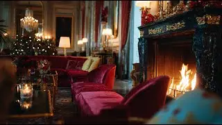 Luxury Holiday Hotel Lobby Ambience | Calm Fireplace | 1 Hour Background