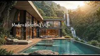 Luxury Waterfall Ambience 🌿 Modern Villa in Nature  Relax, Study, Sleep