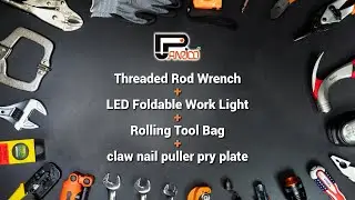 【Panrico】Threaded Rod Wrench + LED Foldable WorkLight + Rolling ToolBag + Claw Nail Puller Pry Plate